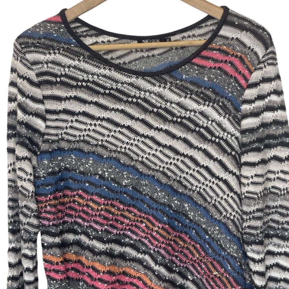 NIC+ZOE | Women's Casual Linen Blend Missoni Style Striped Sweater | SIze PM - Picture 2 of 12